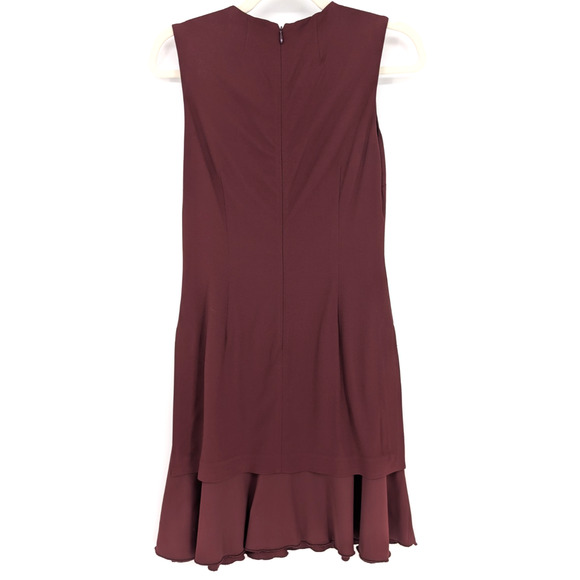 Theory Sleeveless Maroon Layered Hem Dress Satin Tiered Ruffle Modern Romantic 0 - Picture 7 of 10